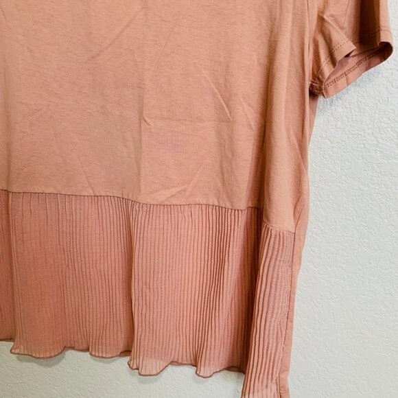 ZARA peach top short sleeve half sheer pleat on front top size S boho normcore - Picture 5 of 9